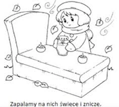 Kolorowanka dziewczynka zapala znicz na grobie